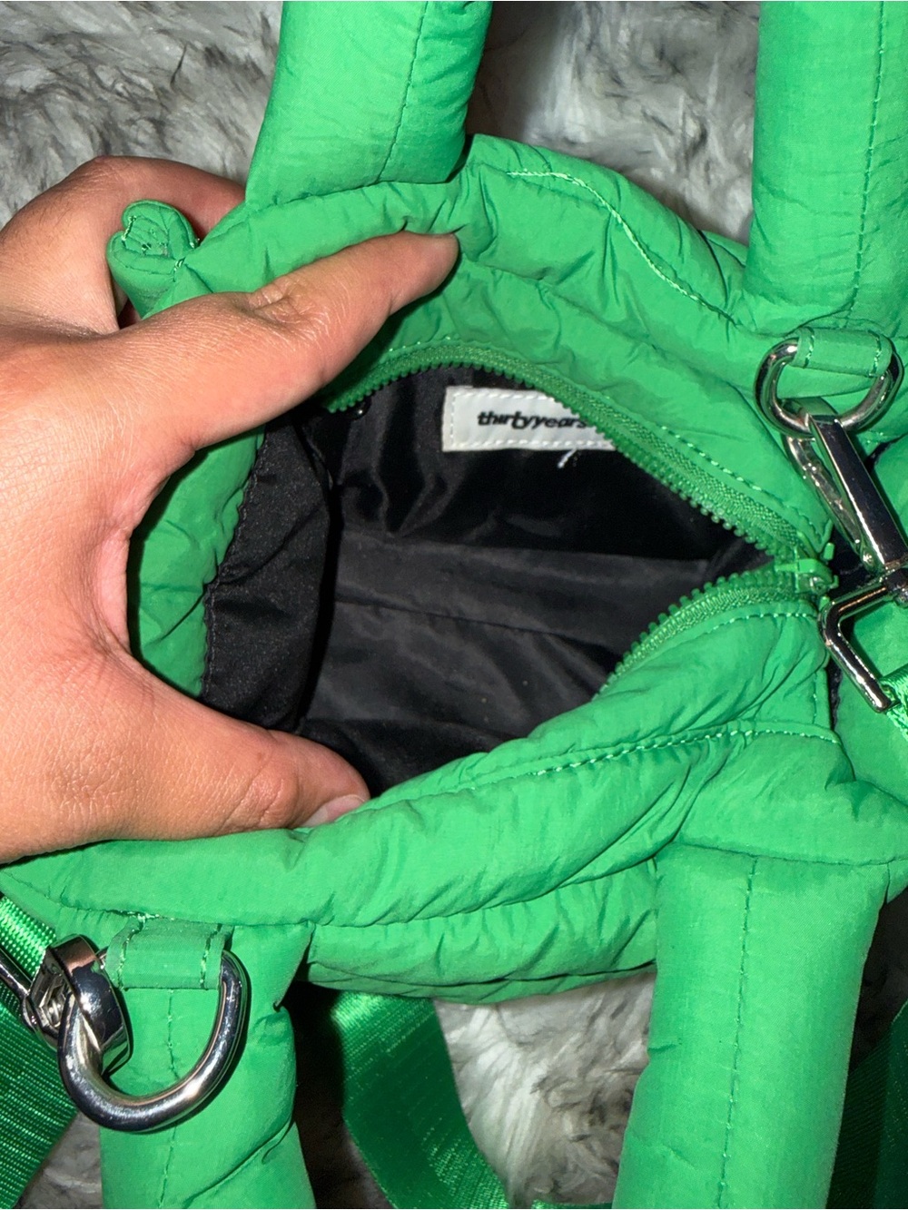 Green Quilted Puffer Crossbody Bag with Detachable Strap - Picture 2 of 5